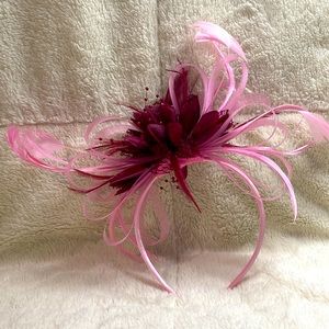Headband pink and Burgundy red with feathers and lace